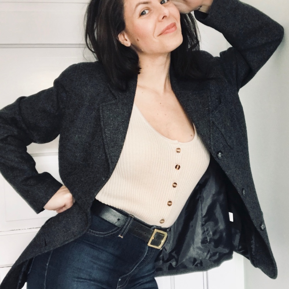 VINTAGE Liz Claiborne charcoal gray wool blazer slightly oversized jacket